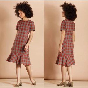 NEW Brooks Brother Red Flanned Rilust Glenn Plaid Flounce-Hem Dress